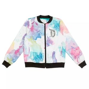 Satin Zip Up Retro Disney Logo Watercolour Lined Jacket Size XXL